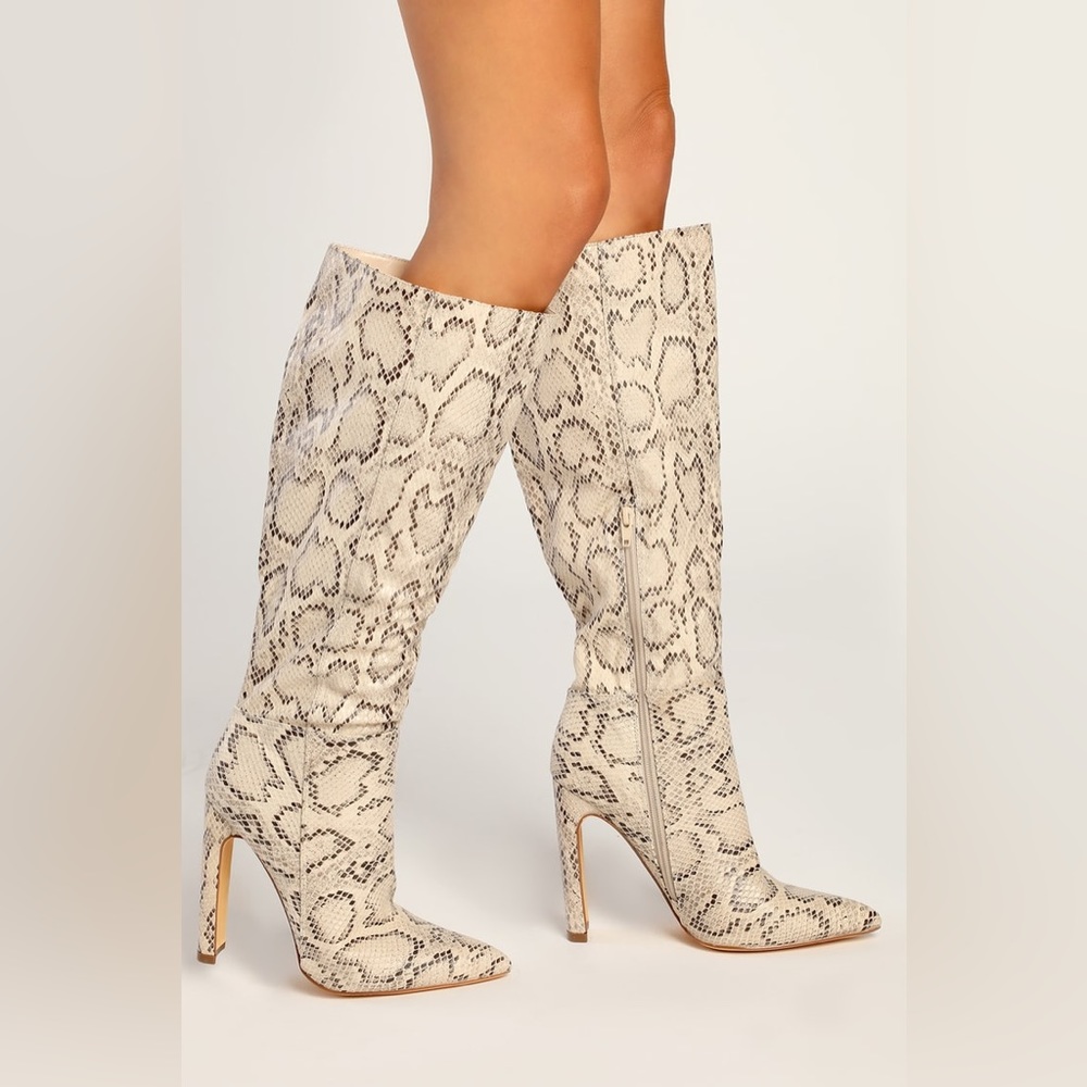 NWOT LuLus Shakira Snake-skin Knee-high Heeled Boots
